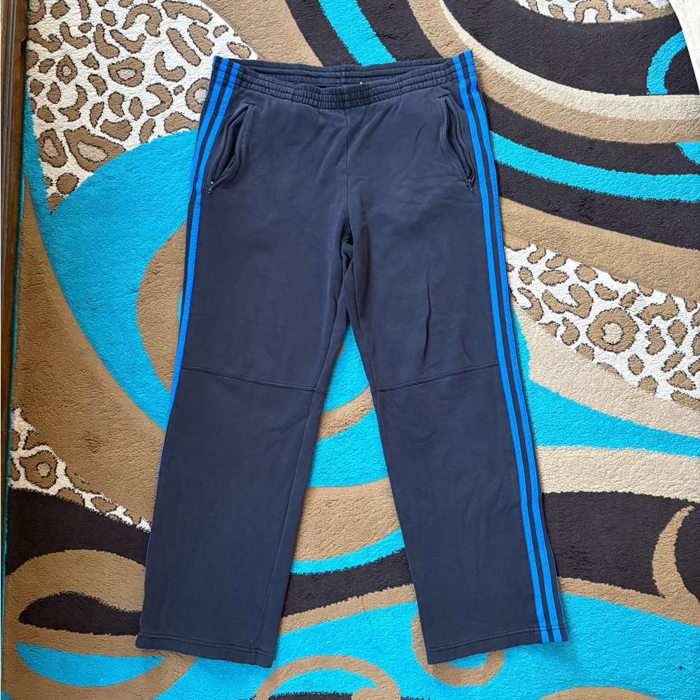 Adidas Black Joggers with 3 Stripe Blue Details
